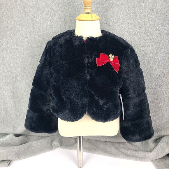 Disney Store Black Faux Fur Minnie/Mickey Mouse Kids Jacket Size 2 Holiday NEW